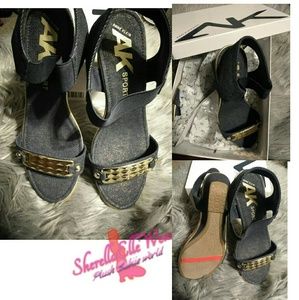 Denim /gold wedge heels( finally sale)